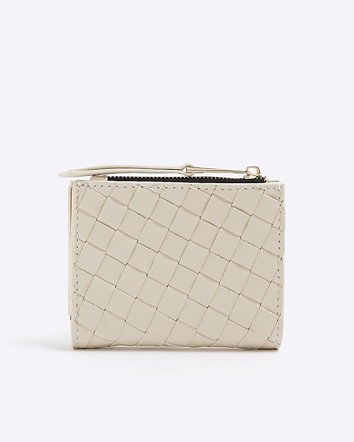 Cream Faux Leather Woven Purse