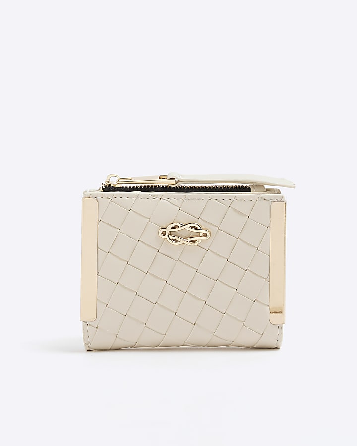 Cream Faux Leather Woven Purse