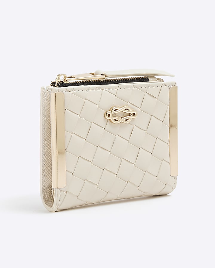 Cream Faux Leather Woven Purse