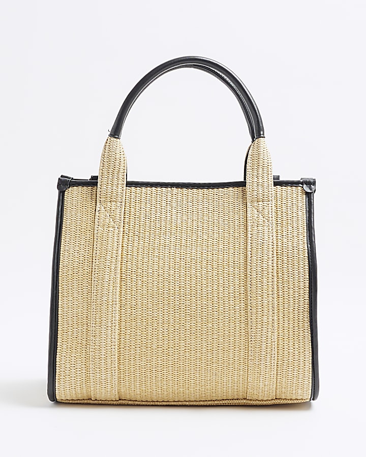 Beige Raffia Embroidery RI Shopper Bag