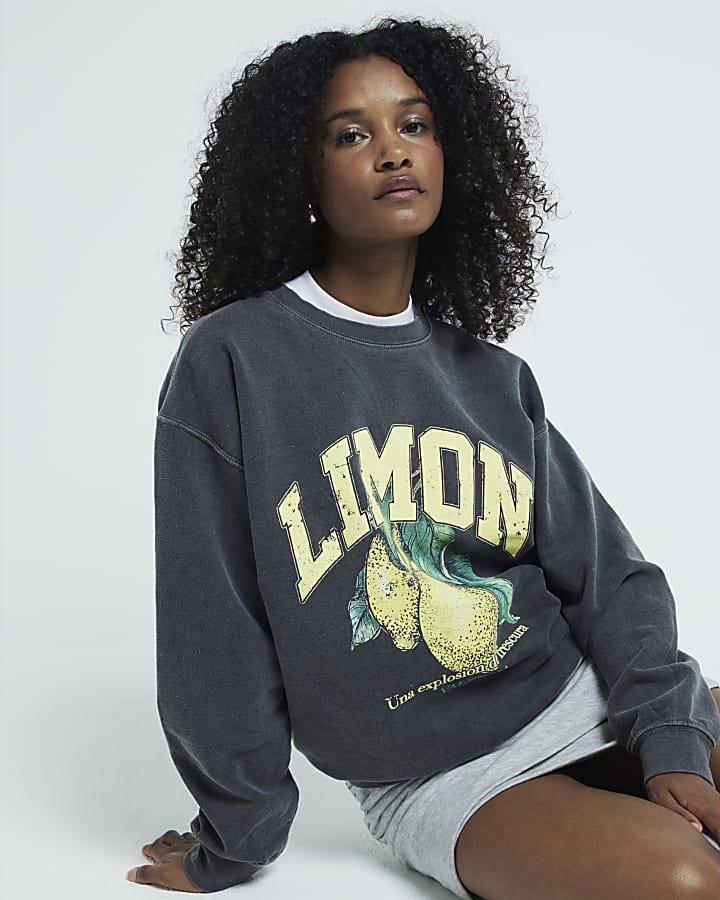 Grey Washed Limon Graphic Sweatshirt