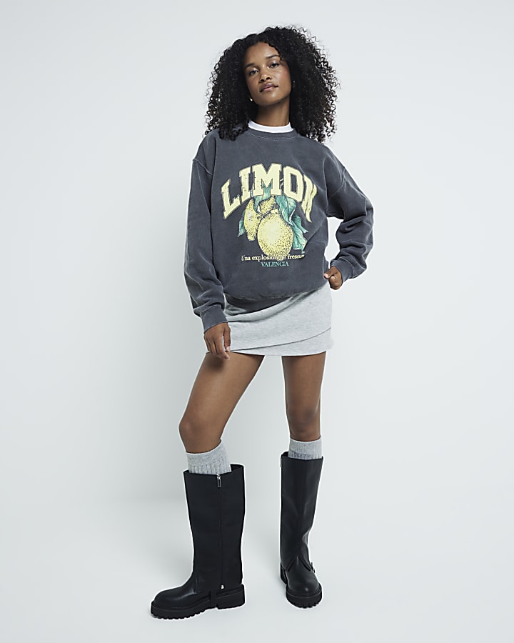 Grey Washed Limon Graphic Sweatshirt