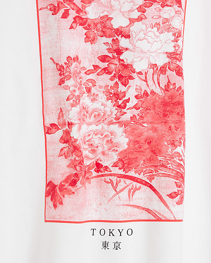 White Tokyo Floral graphic Back Print t-shirt