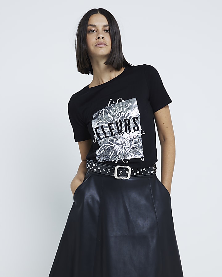 Black Fleurs graphic print t-shirt