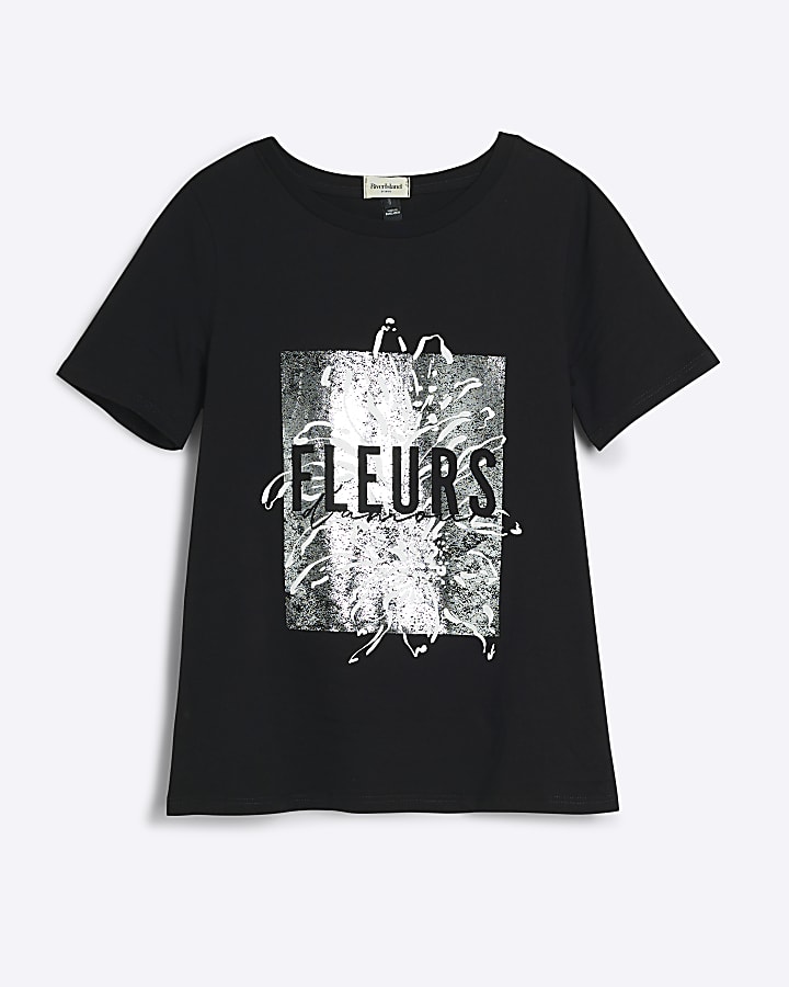 Black Fleurs graphic print t-shirt