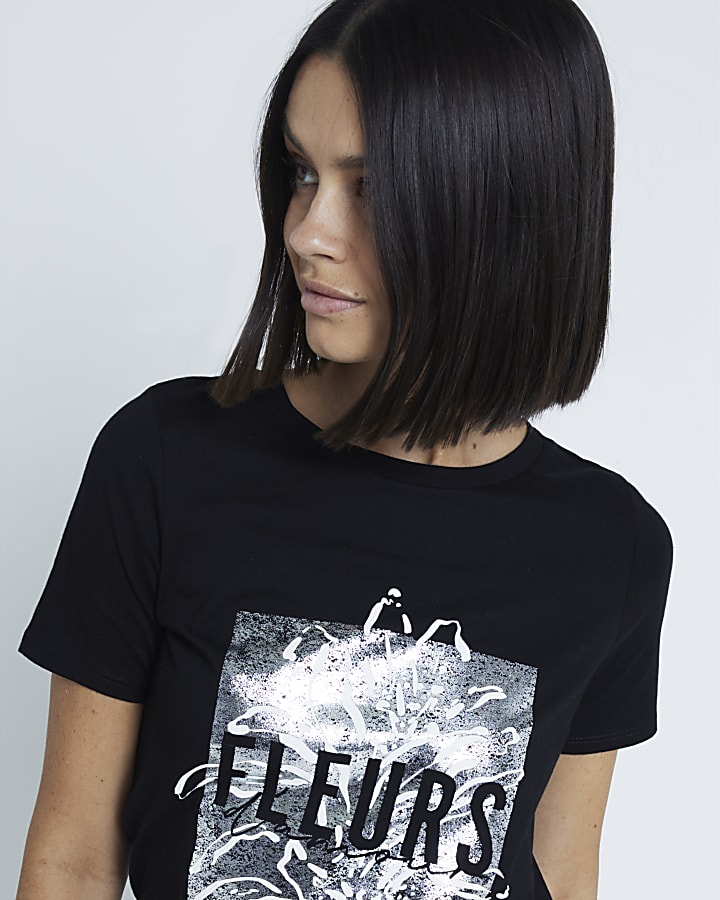 Black Fleurs graphic print t-shirt