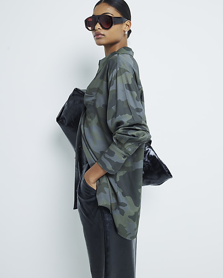 Green Camouflage Oversized Shirt