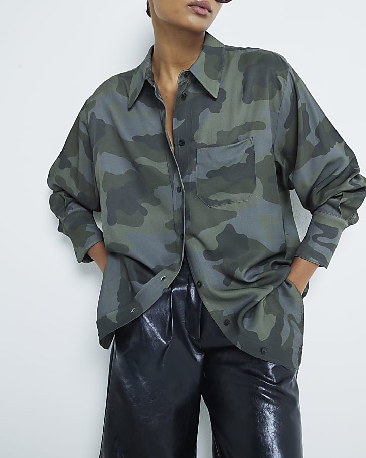 Green Camouflage Oversized Shirt