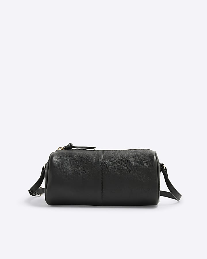 Black Leather Cylinder Shoulder Bag