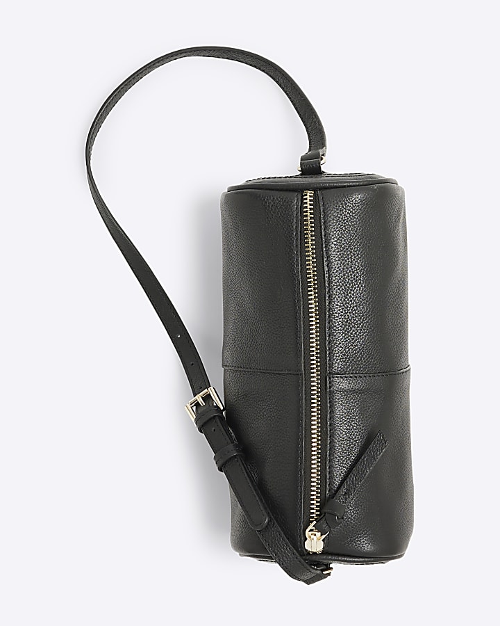 Black Leather Cylinder Shoulder Bag