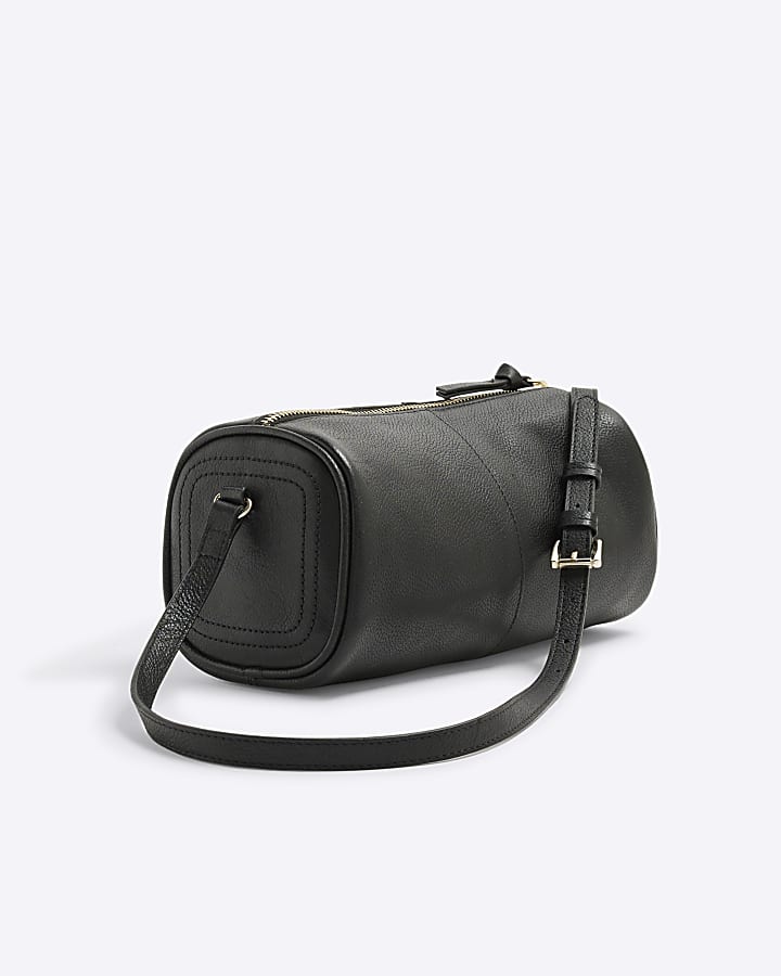 Black Leather Cylinder Shoulder Bag