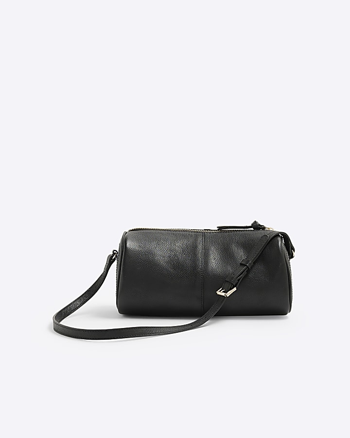 Black Leather Cylinder Shoulder Bag