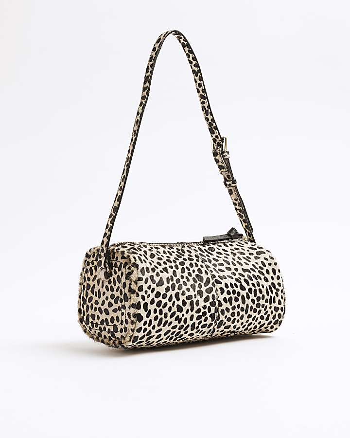 Cream Leather Animal Print Shoulder Bag