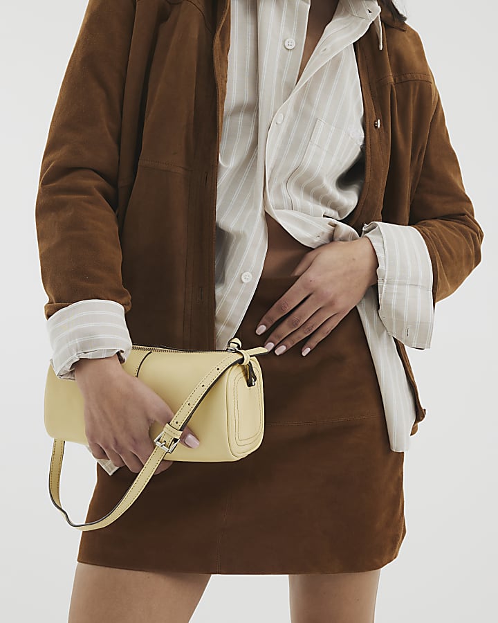 Yellow Leather Cylinder Shoulder Bag