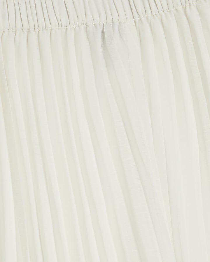 Cream Wide Leg Plisse Trousers