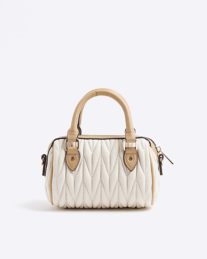 Cream Scrunch Mini Bowler Bag