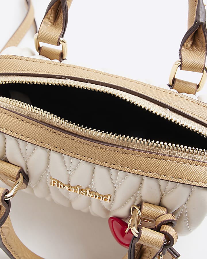 Cream Scrunch Mini Bowler Bag