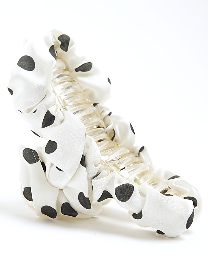 White Pokka Dot Claw Clip