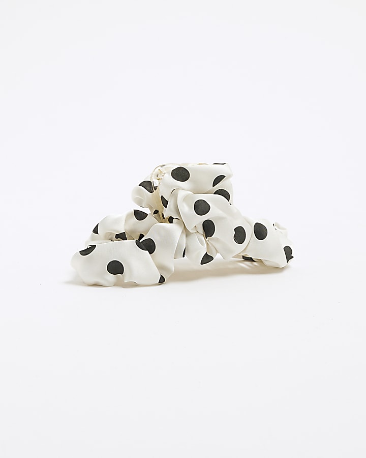 White Pokka Dot Claw Clip