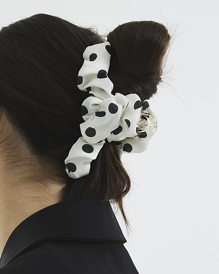 White Pokka Dot Claw Clip