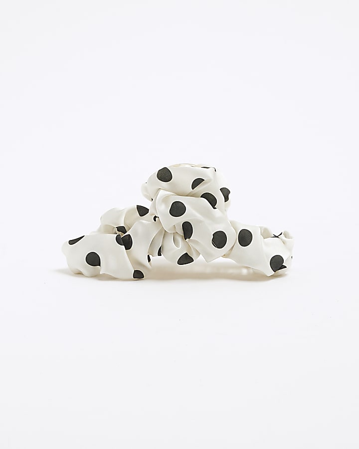 White Pokka Dot Claw Clip