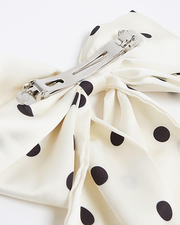 White Polka Dot Bow Hair Clip