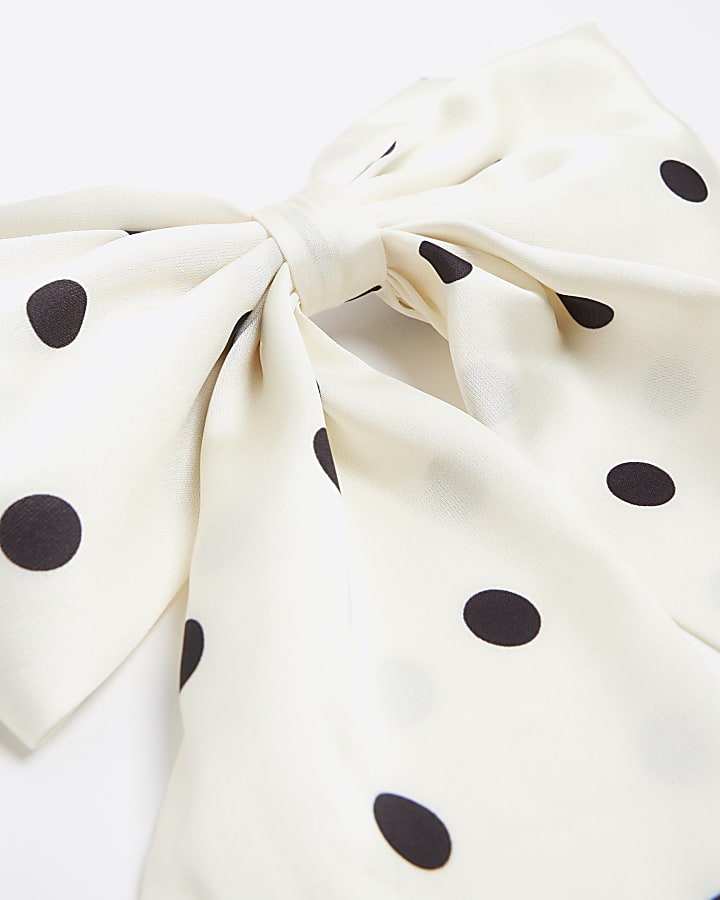 White Polka Dot Bow Hair Clip