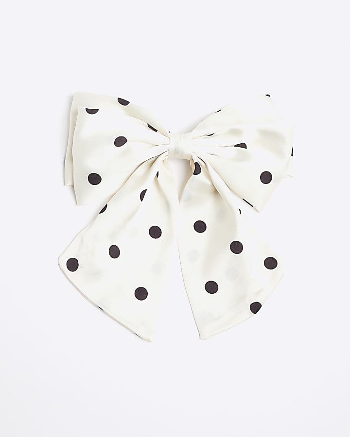 White Polka Dot Bow Hair Clip