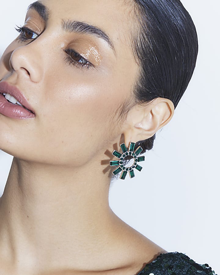 Green Circular Stud Earrings