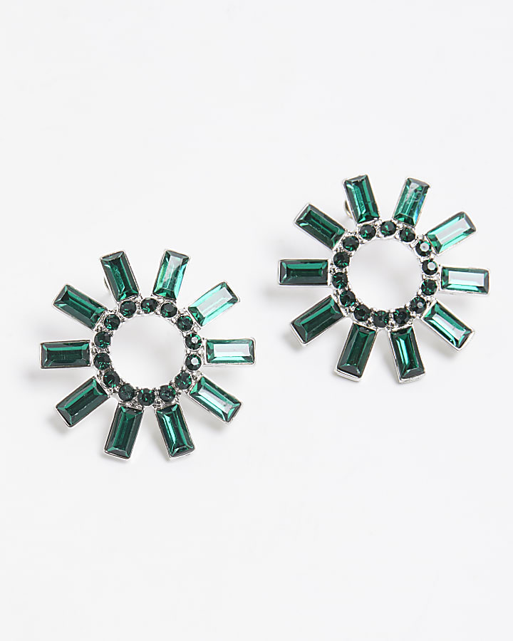 Green Circular Stud Earrings