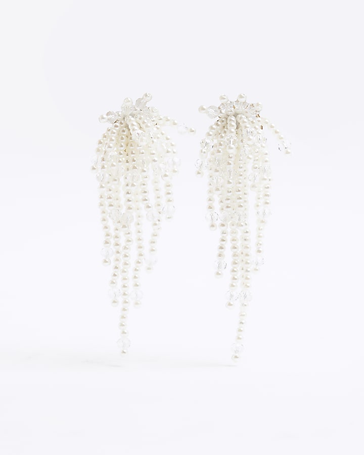 White Pearl Cascade Stud Earrings