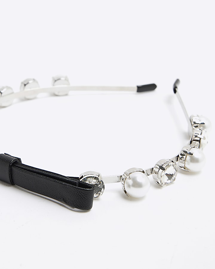 Silver Pearl And Bow Headband