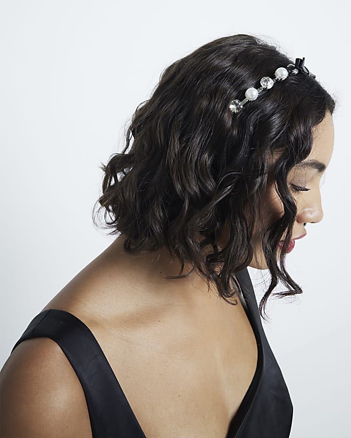 Silver Pearl And Bow Headband