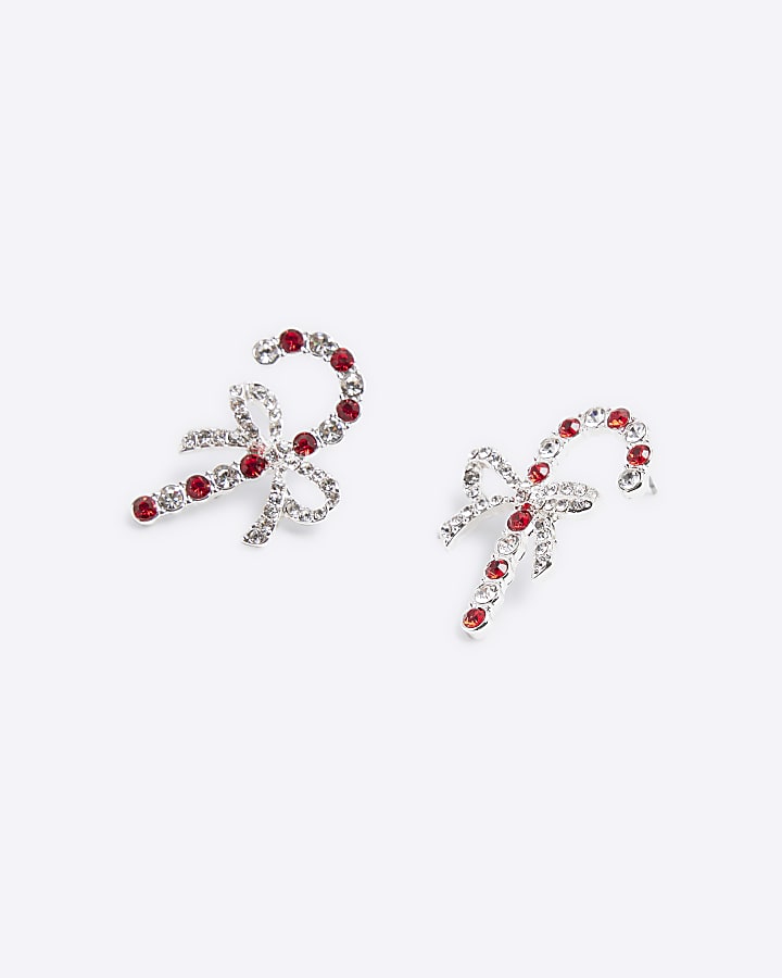 Red Candy Cane Christmas Stud Earrings