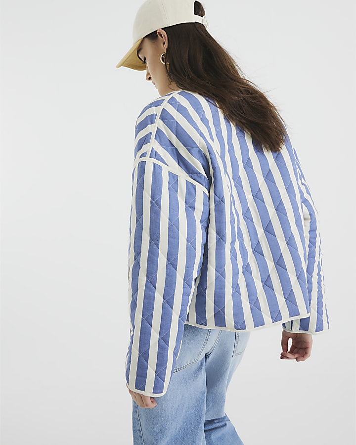 Blue Floral Stripe Reversible Quilted Jacket