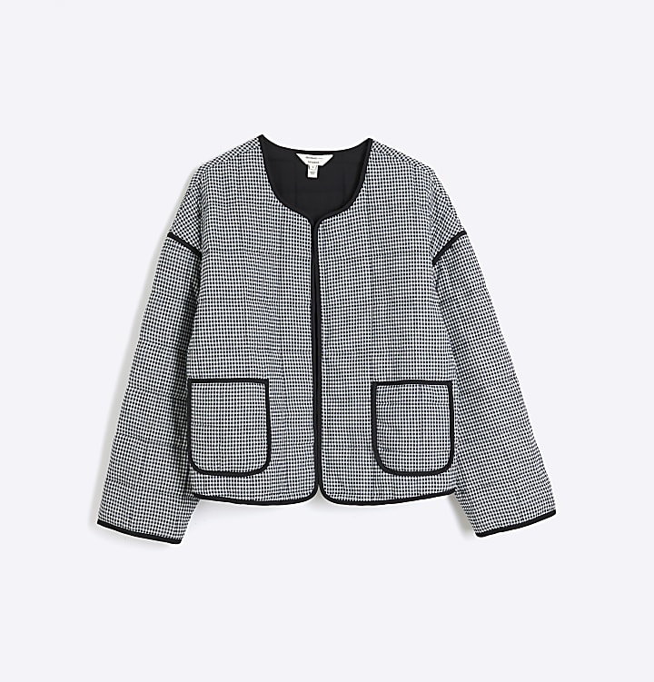 Black Long Sleeve Quilted Gingham Jacket