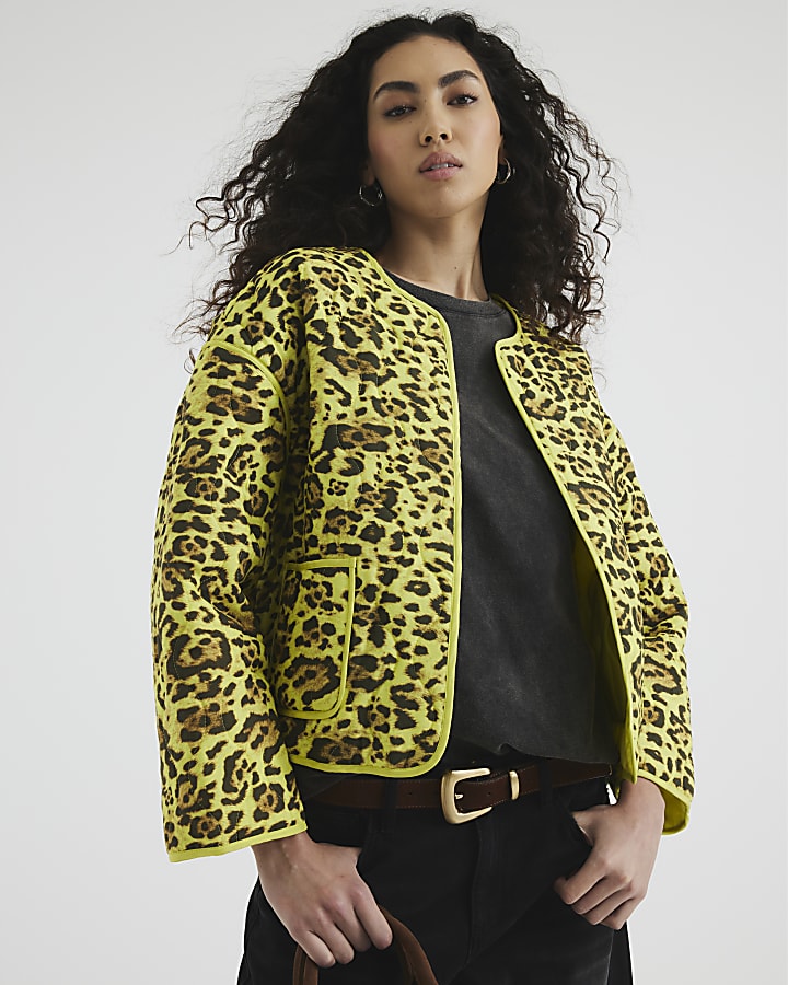 Yellow Long Sleeve Leopard Print Jacket