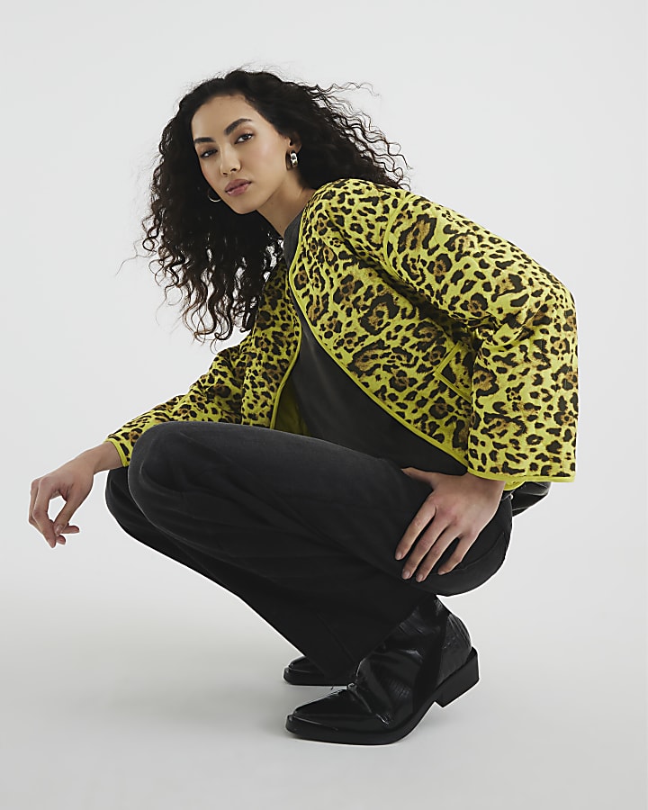 Yellow Quilted Leopard Print Jacket