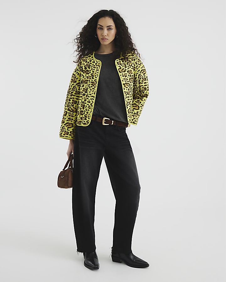 Yellow Quilted Leopard Print Jacket