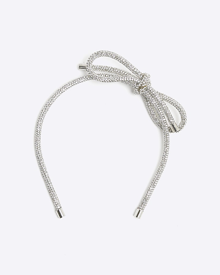 Silver Xmas Bow Headband