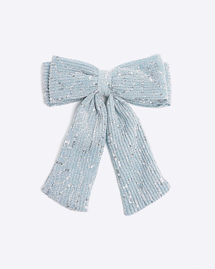 Blue Sequin Oversized Bow Hair Clip