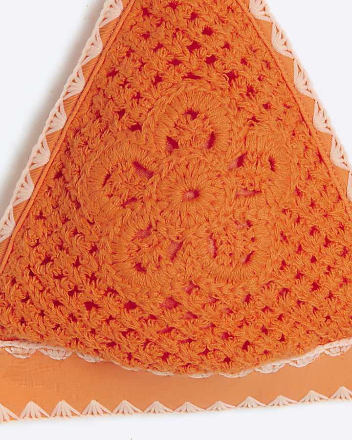 Orange Crochet Triangle Bikini Top