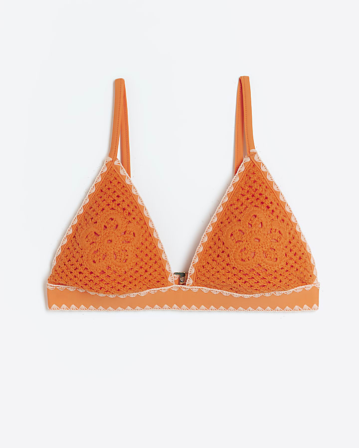 Orange Crochet Triangle Bikini Top