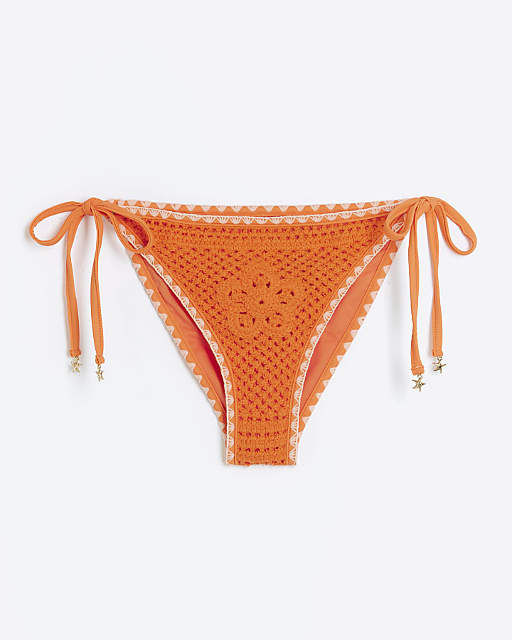 Orange Crochet Tie Side Bikini Bottoms