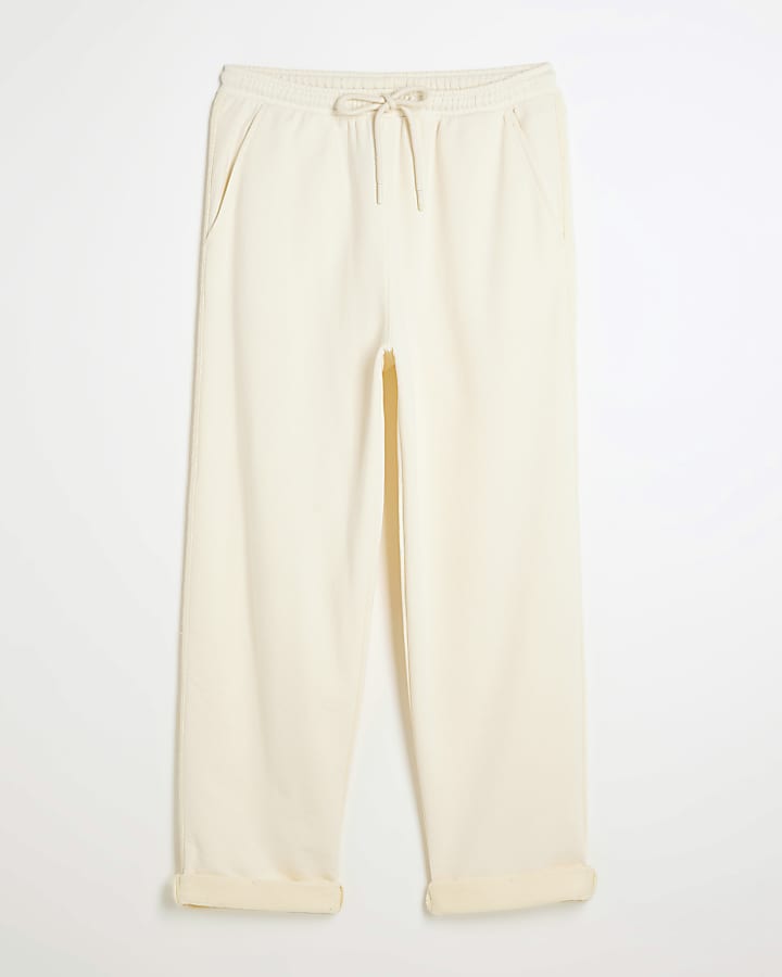 Cream Turned Up Hem Joggers