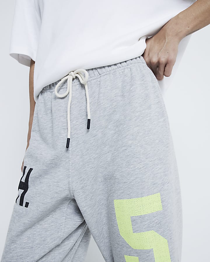 Grey Cuffed Graphic Joggers