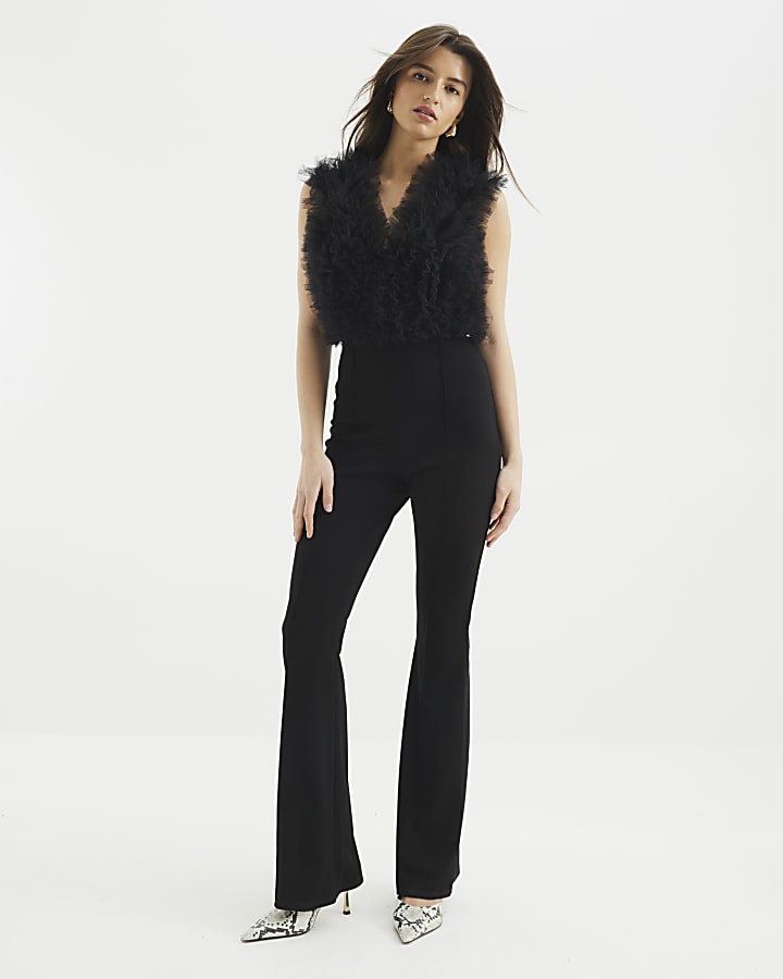 Black Tulle 3D Ruffle Jumpsuit