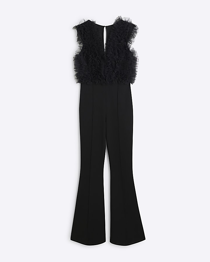 Black Tulle 3D Ruffle Jumpsuit