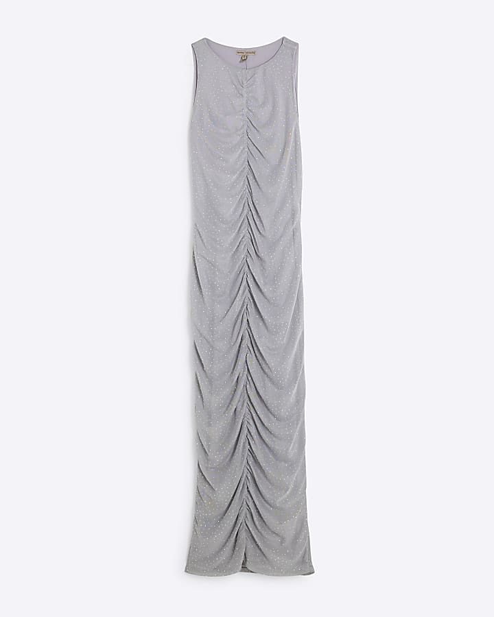 Grey Ruched Column Dress