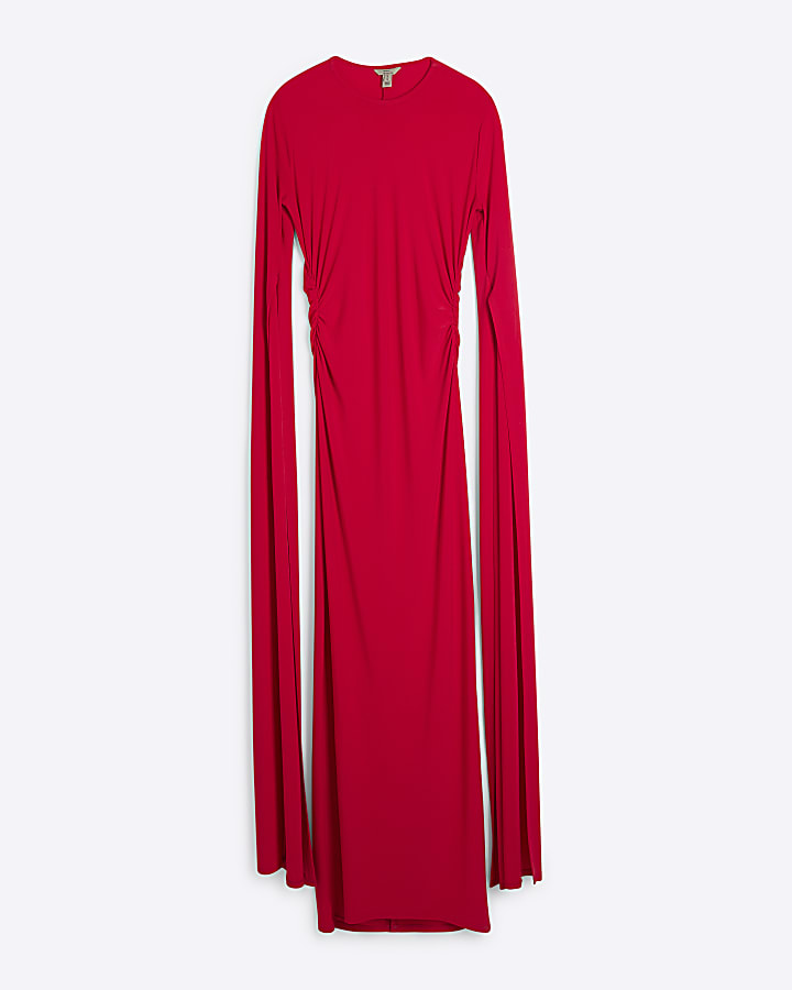 Red Flared Split Sleeve Maxi Dress